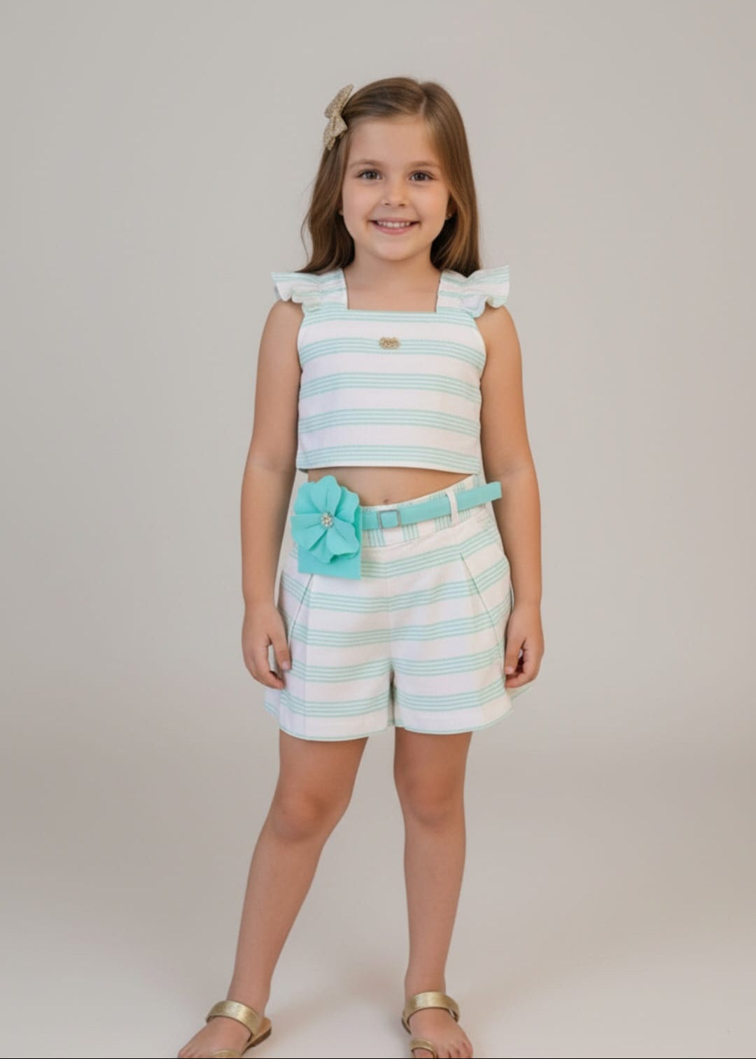 Conjunto Infantil Gabriela Aquarela – Blusa e Short Feminino com Estampa Aquarelada