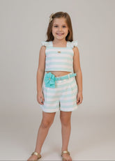 Conjunto Infantil Gabriela Aquarela – Blusa e Short Feminino com Estampa Aquarelada