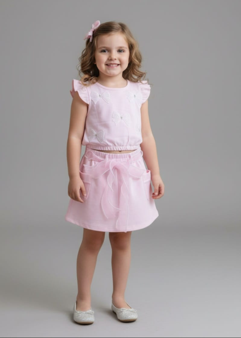 Conjunto Infantil Gabriela Aquarela – Saia Cargo e Blusa Feminina Moderna, Delicada e Confortável