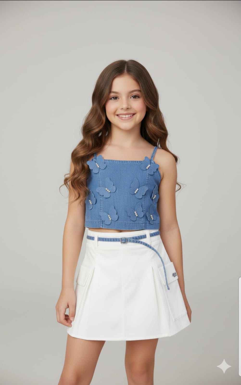 Conjunto Infantil Gabriela Aquarela Borboleta – Blusa e Saia Cargo Feminina Moderna, Delicada e Confortável