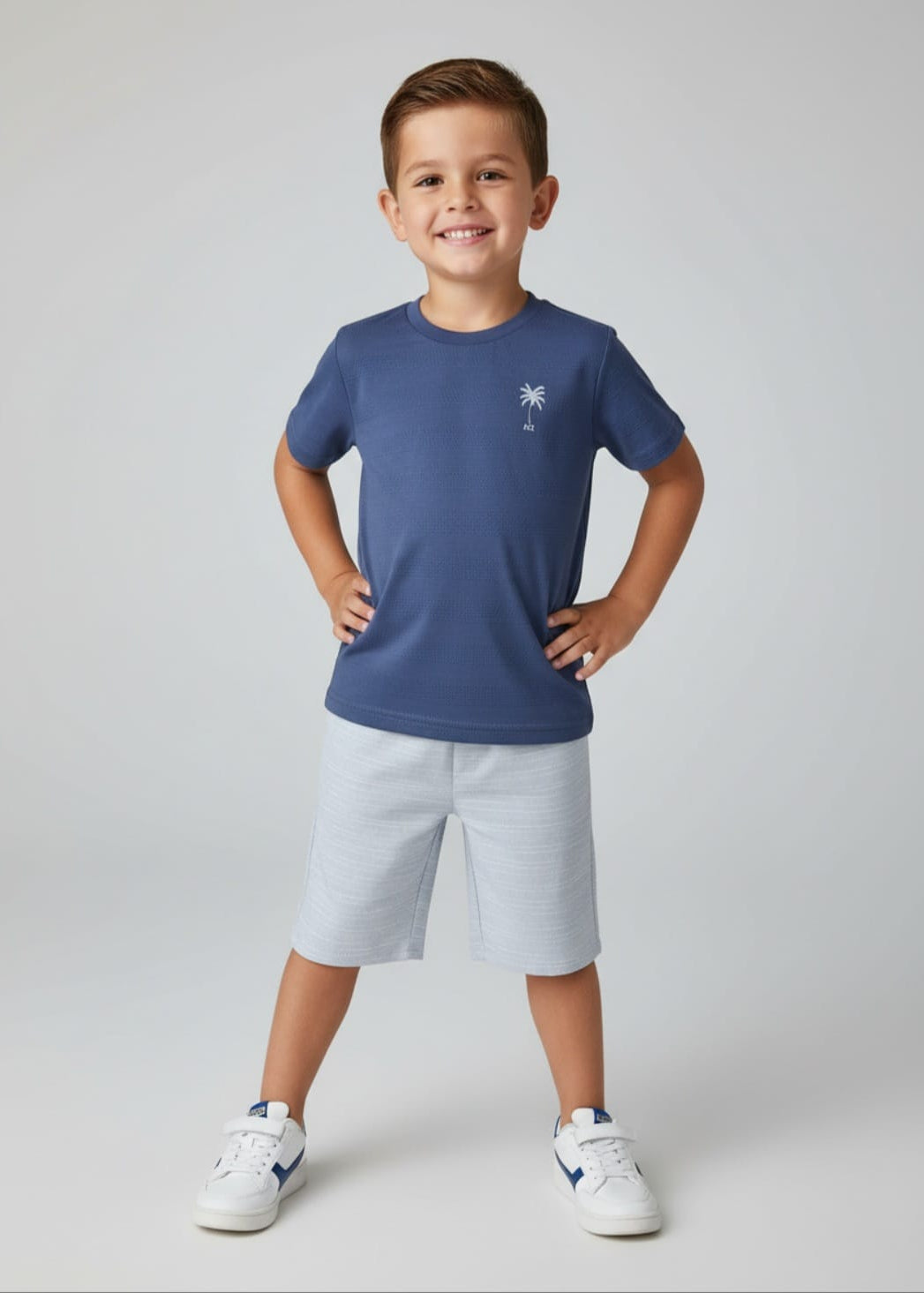 Conjunto Infantil Alakazoo Linho – Blusa e Bermuda Masculina Elegante, Leve e Confortável