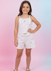Conjunto Infantil Gabriela Aquarela – Blusa e Short Cargo Feminino Moderno, Confortável e Delicado