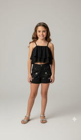 Conjunto Pink X – Bata em Tule e Short Bordado Feminino, Look Delicado e Moderno para Meninas