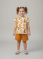 Conjunto Infantil KYLY Flores – Blusa e Short Feminino Confortável, Delicado e Estiloso