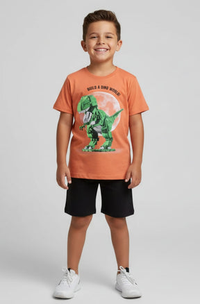 Conjunto Infantil KYLY Dinossauro – Blusa e Bermuda Masculina Confortável e Estilosa