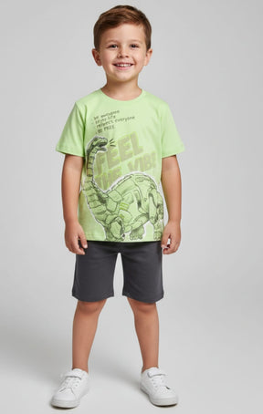 Conjunto Infantil Fakini Dinossauro – Blusa e Bermuda Masculina Confortável e Divertida