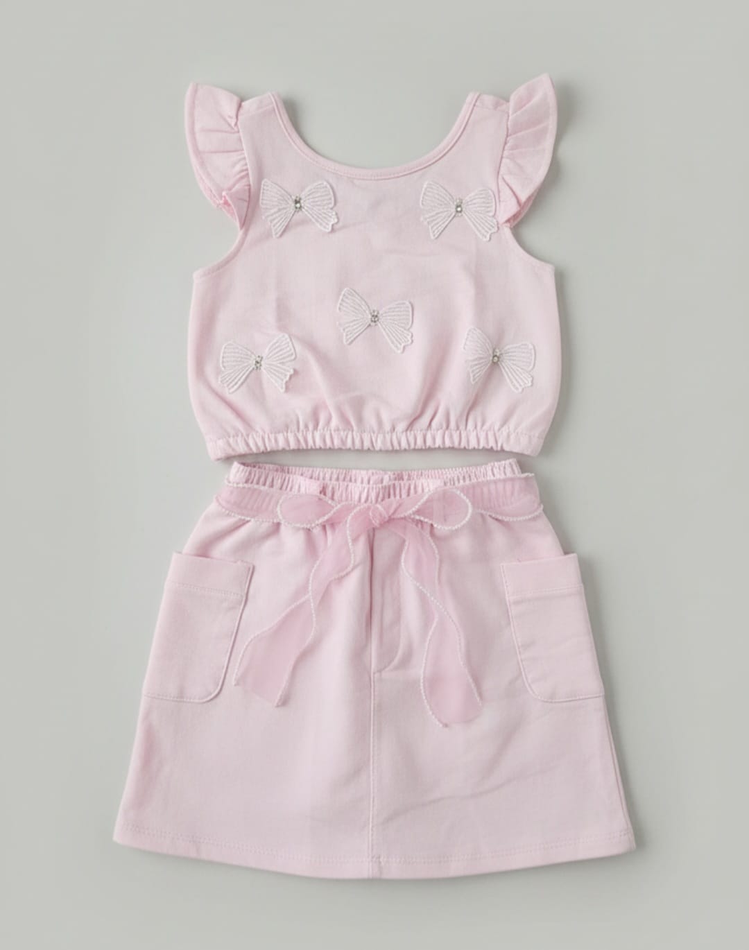 Conjunto Infantil Gabriela Aquarela – Saia Cargo e Blusa Feminina Moderna, Delicada e Confortável