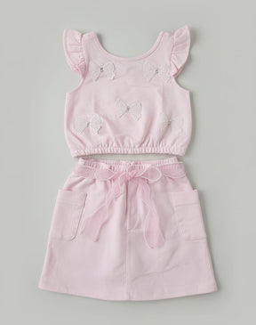 Conjunto Infantil Gabriela Aquarela – Saia Cargo e Blusa Feminina Moderna, Delicada e Confortável