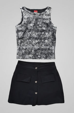 Conjunto Infantil KYLY Preto e Prata – Blusa e Saia Feminina Moderna, Confortável e Estilosa