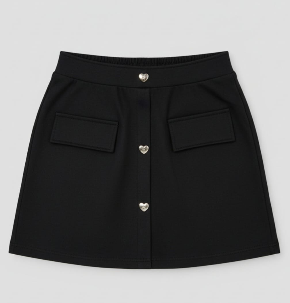 Conjunto Infantil KYLY Preto e Prata – Blusa e Saia Feminina Moderna, Confortável e Estilosa