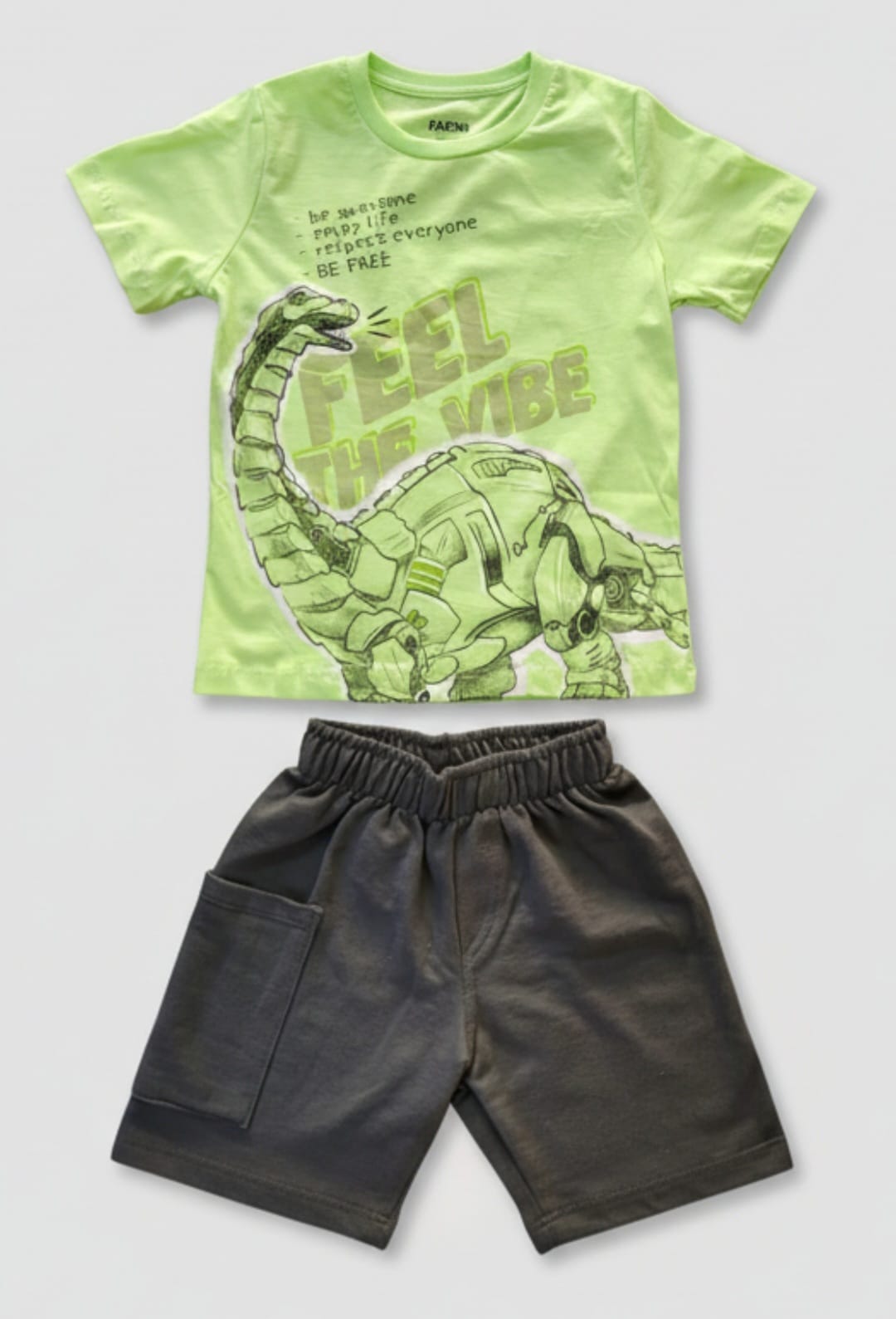 Conjunto Infantil Fakini Dinossauro – Blusa e Bermuda Masculina Confortável e Divertida
