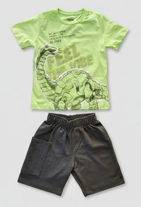 Conjunto Infantil Fakini Dinossauro – Blusa e Bermuda Masculina Confortável e Divertida