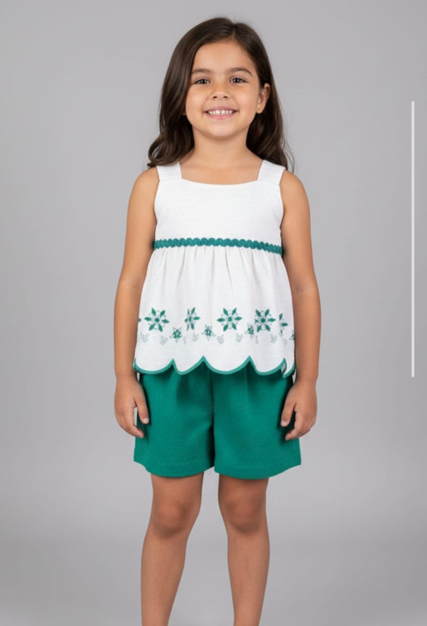 Conjunto Infantil Alakazoo Verde Glimmer – Blusa e Short Feminino Confortável, Moderno e Brilhante