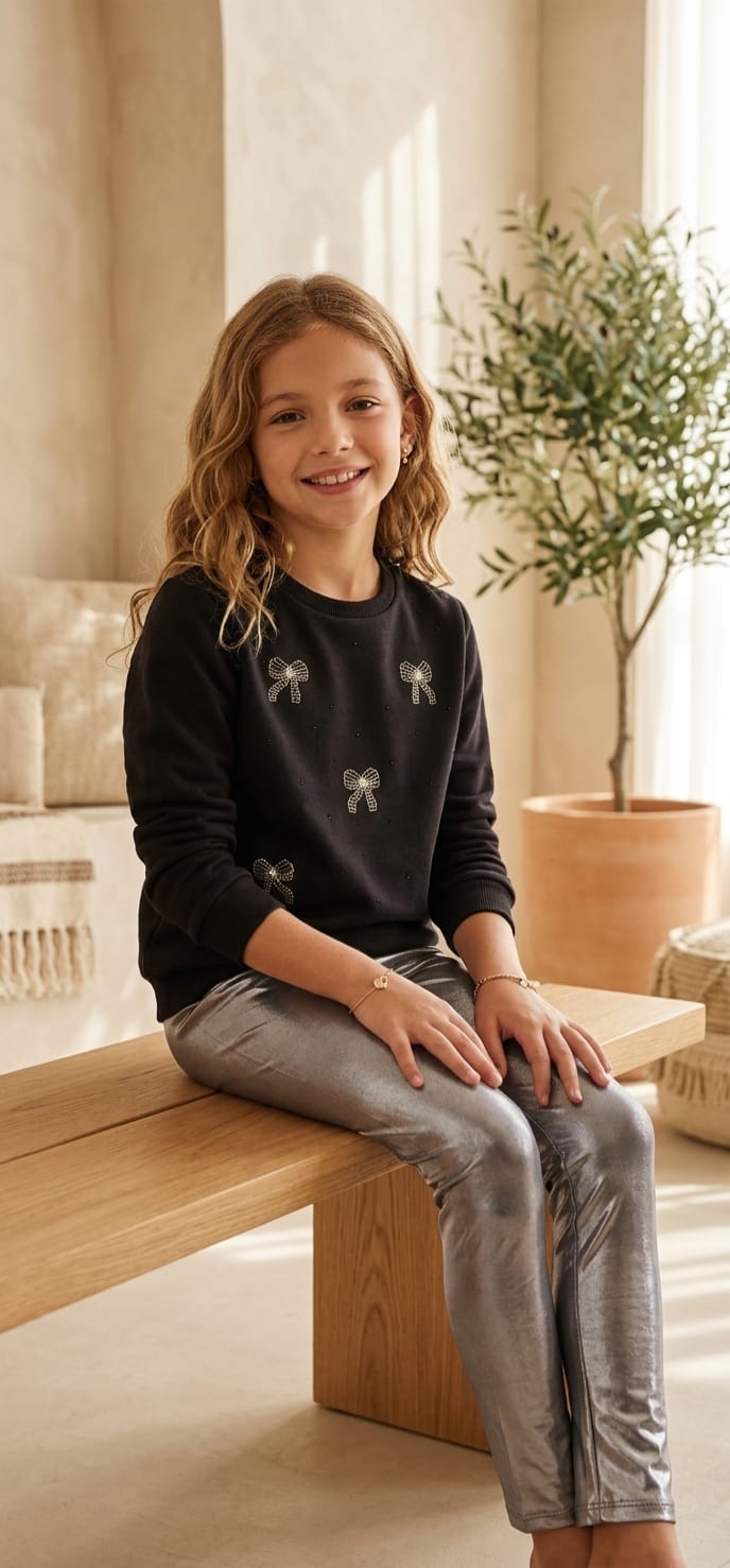 Conjunto Moletom e Legging Prateada Laço Infantil