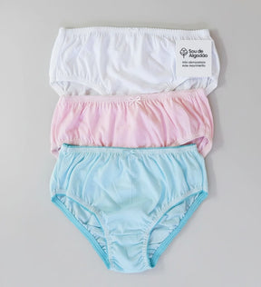 Calcinha Infantil 100% Algodão Lisa – Kit com 3-  Conforto, Suavidade e Liberdade para o Dia a Dia