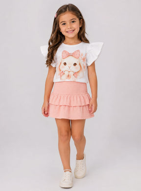 Conjunto Infantil Feminino Coelhinha com Saia Rosa