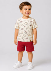 Conjunto Infantil Masculino Dinossauros com Blusa em Malha Penteada e Short em Moletom