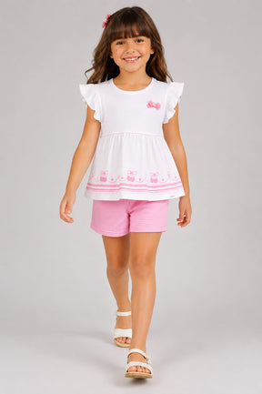 Conjunto Infantil Feminino Blusa e Short em Malha Nikko