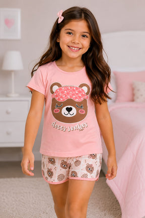 Pijama Infantil Feminino 100% Algodão Ursinha Doces Sonhos
