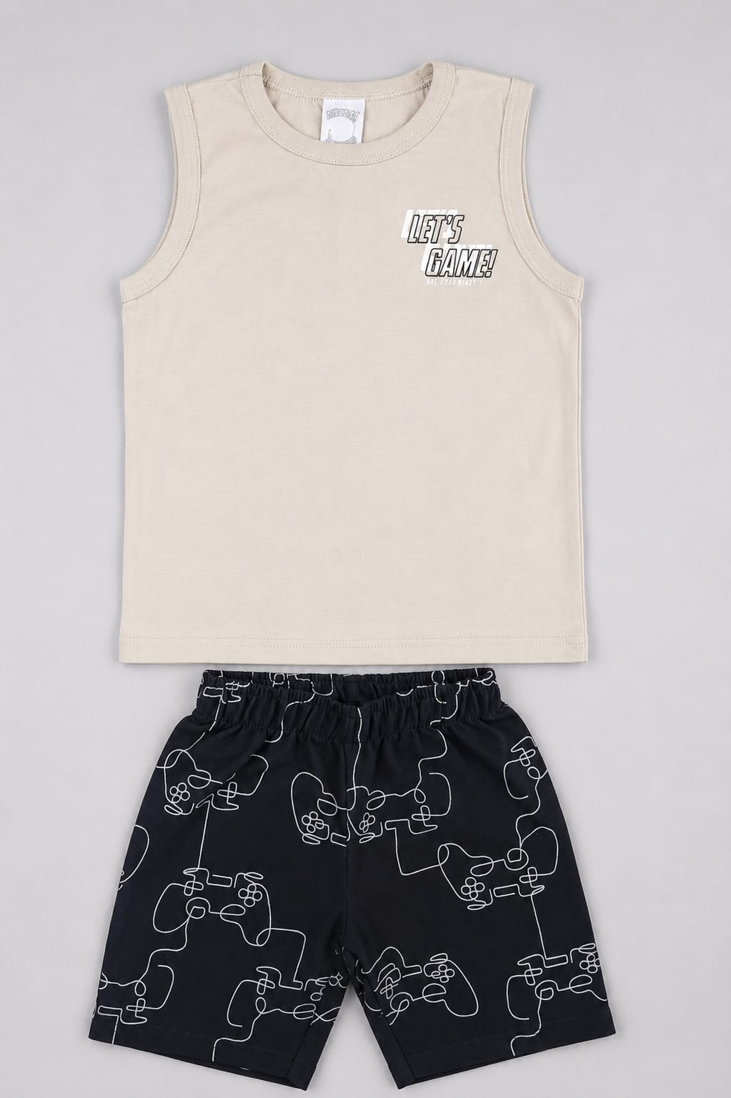 Conjunto Infantil Masculino Regata em Malha Penteada com Short em Moletom Game