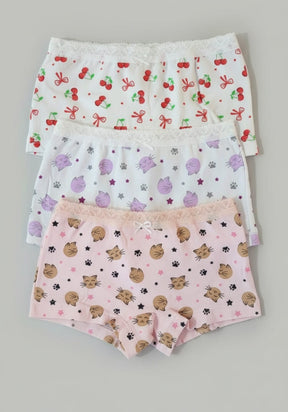 Calcinha Boxer Infantil 100% Algodão – Kit com 3 -Conforto, Maciez e Estampas Lindas