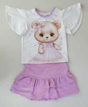 Conjunto Infantil Ursinho com Saia em Lurex – Brilho, Conforto e Estilo para as Pequenas