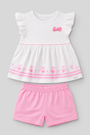 Conjunto Infantil Feminino Blusa e Short em Malha Nikko