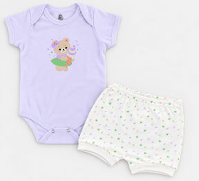 Conjunto Bebê Body e Short Ursinho Lilás