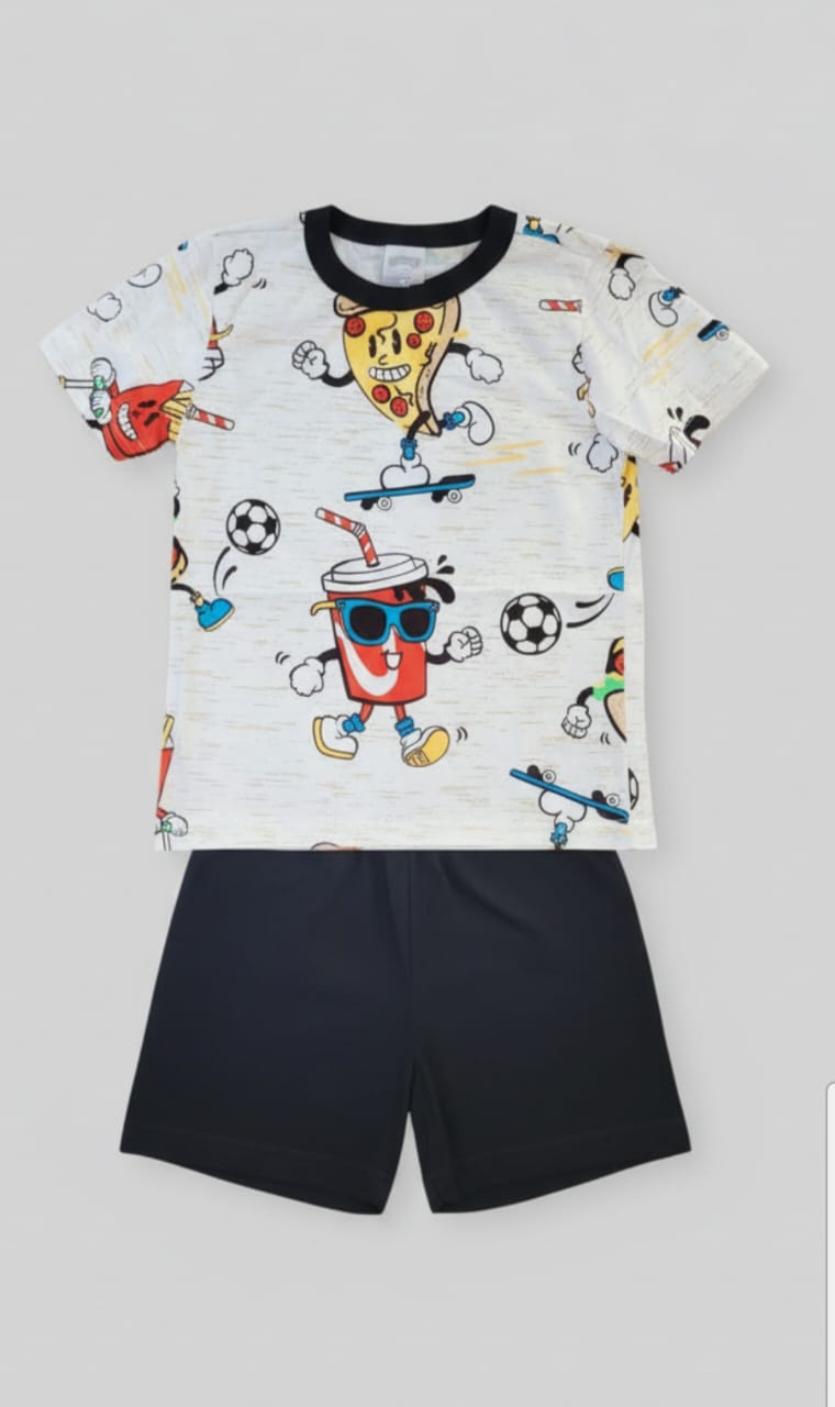 Pijama Infantil Fast Food 100% Algodão – Conforto Divertido para Noites Mais Felizes