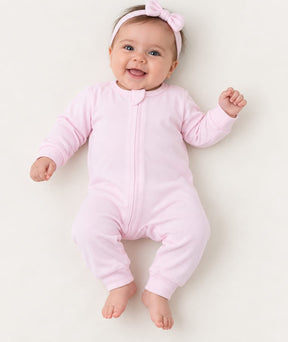 MACACÃO BEBÊ ROSA LISO COM ZÍPER 100% ALGODÃO MALHA PREMIUM