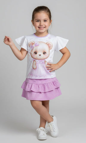 Conjunto Infantil Ursinho com Saia em Lurex – Brilho, Conforto e Estilo para as Pequenas