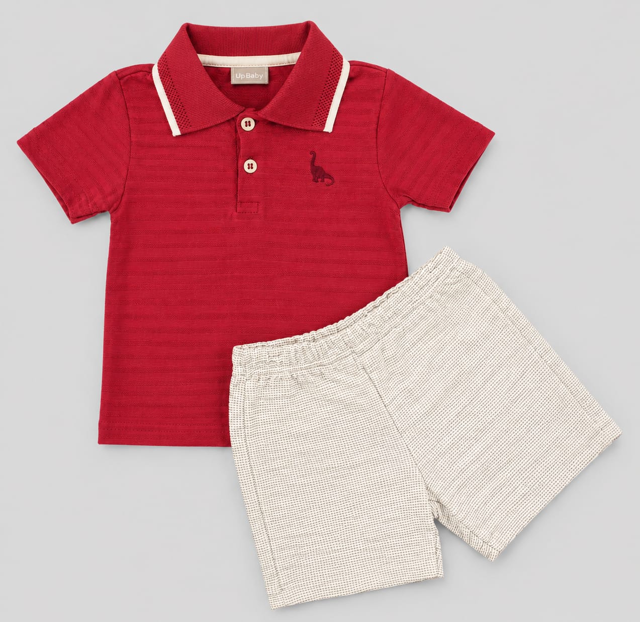 Conjunto Infantil Masculino Polo Vermelha com Short de Moletom