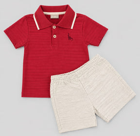 Conjunto Infantil Masculino Polo Vermelha com Short de Moletom