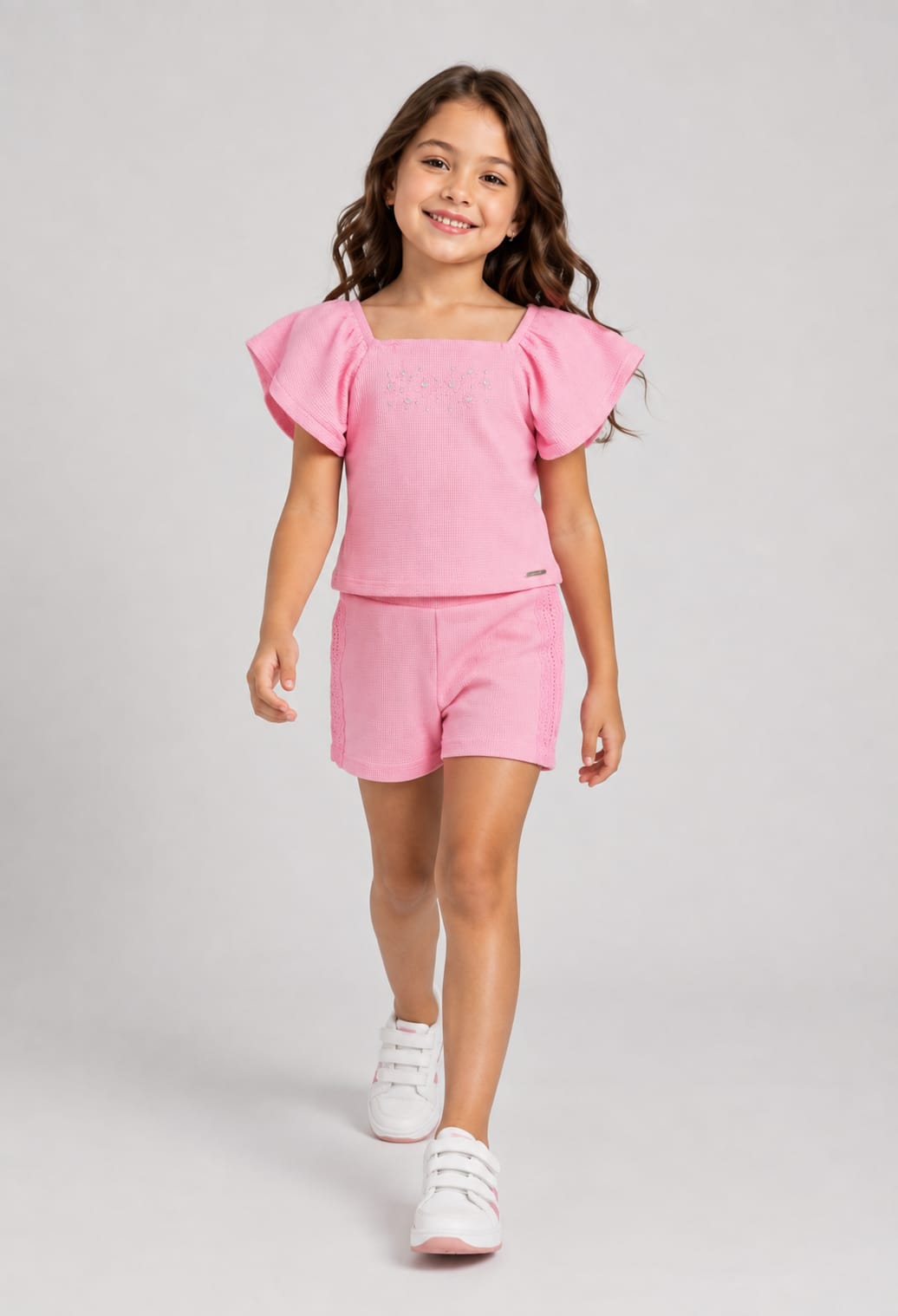 Conjunto Infantil Feminino em Malha New Marrocos Rosa