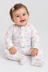 MACACÃO BEBÊ FLORAL COM ZÍPER 100% ALGODÃO MALHA PREMIUM