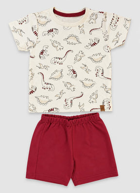 Conjunto Infantil Masculino Dinossauros com Blusa em Malha Penteada e Short em Moletom