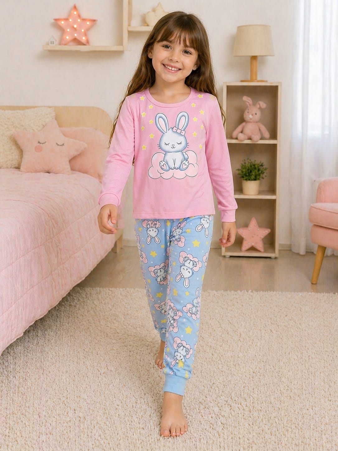 Pijama Infantil Coelhinha Brilha no Escuro – 100% Algodão | Moletom Peluciado