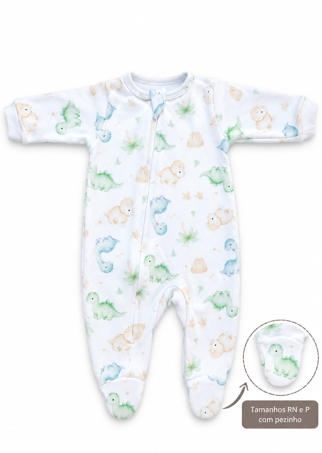 MACACÃO BEBÊ DINO COM ZÍPER 100% ALGODÃO MALHA PREMIUM