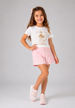 Conjunto Infantil Feminino Blusa e Short "Howdy Girl!" Rosa
