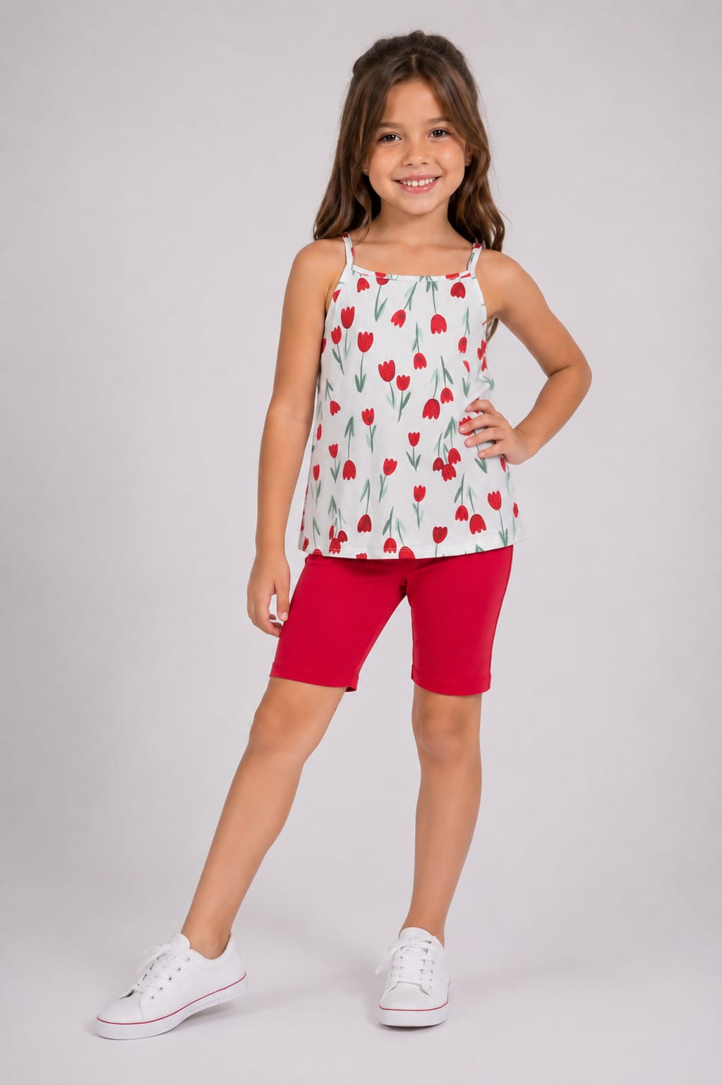 Conjunto Infantil Feminino Regata Estampada com Short Ciclista