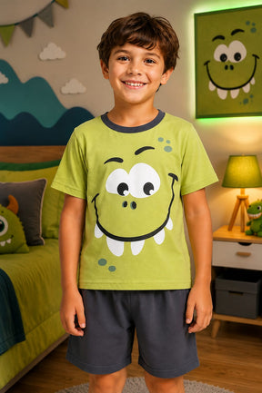 Pijama Infantil Menino Dinossauro Verde 100% Algodão