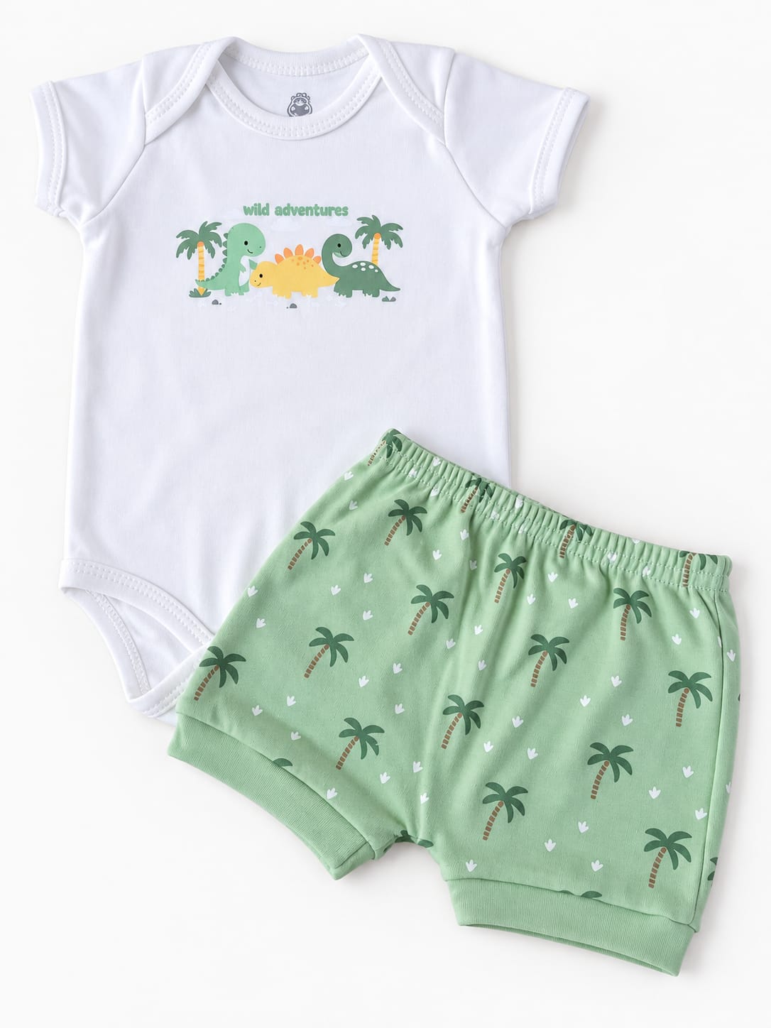 KIT BEBÊ 3 PEÇAS 2 BODIES + SHORT ESTAMPA DINOSSAURO