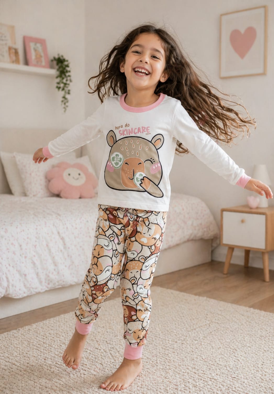 Pijama Infantil Meia Estação – Capivara | 100% Algodão | Brilha no Escuro