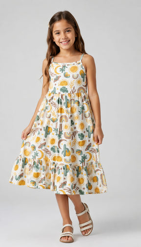 Vestido Infantil Midi Estampado em Meia Malha Penteada