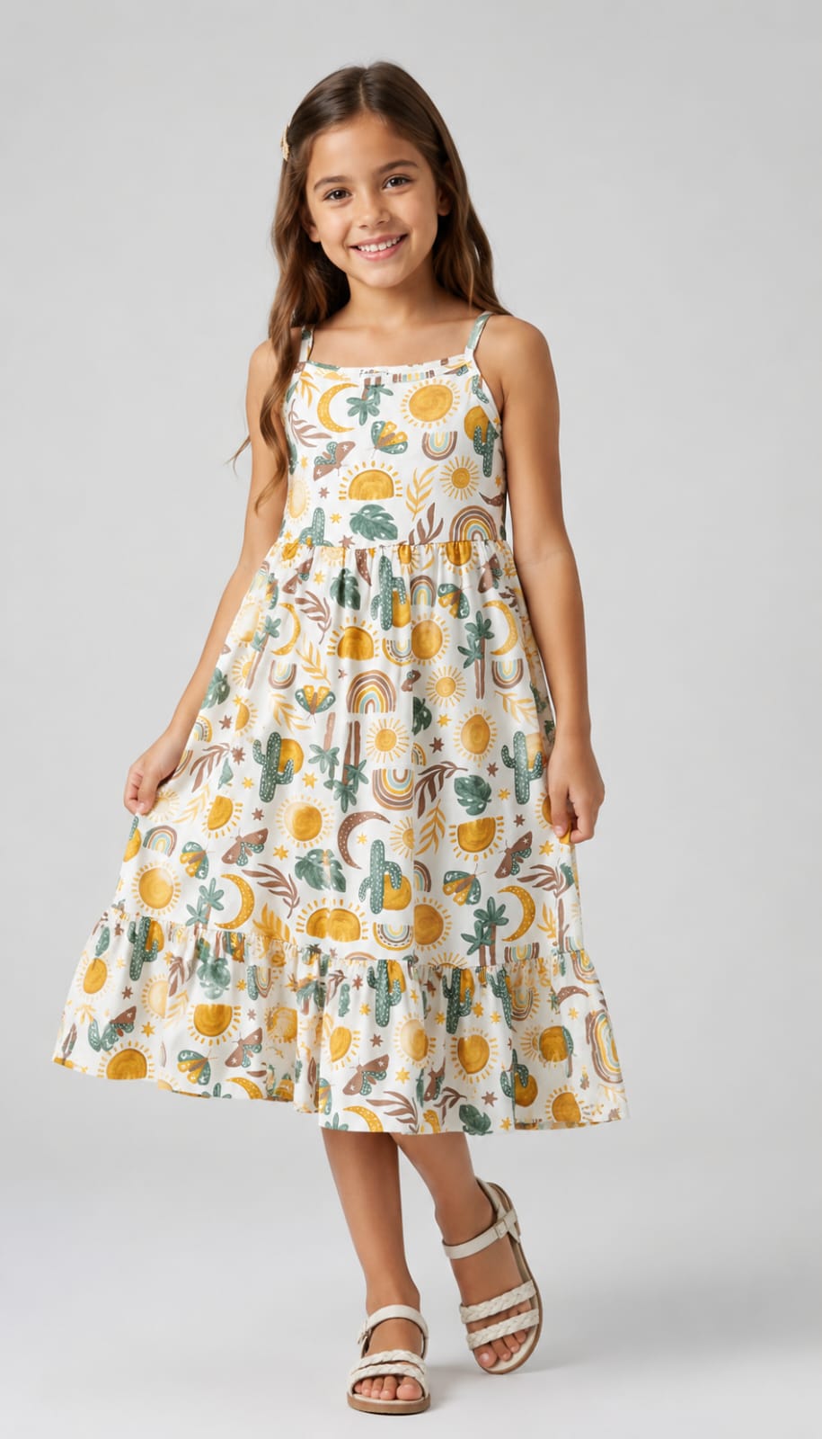 Vestido Infantil Midi Estampado em Meia Malha Penteada
