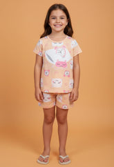 Pijama Laranja Aquarela Brilha no Escuro – Conforto 100% Algodão e Magia na Hora de Dormir