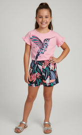 Conjunto Beija Flor Infantil 100% Algodão com Babados e Detalhe de Ponto de Luz