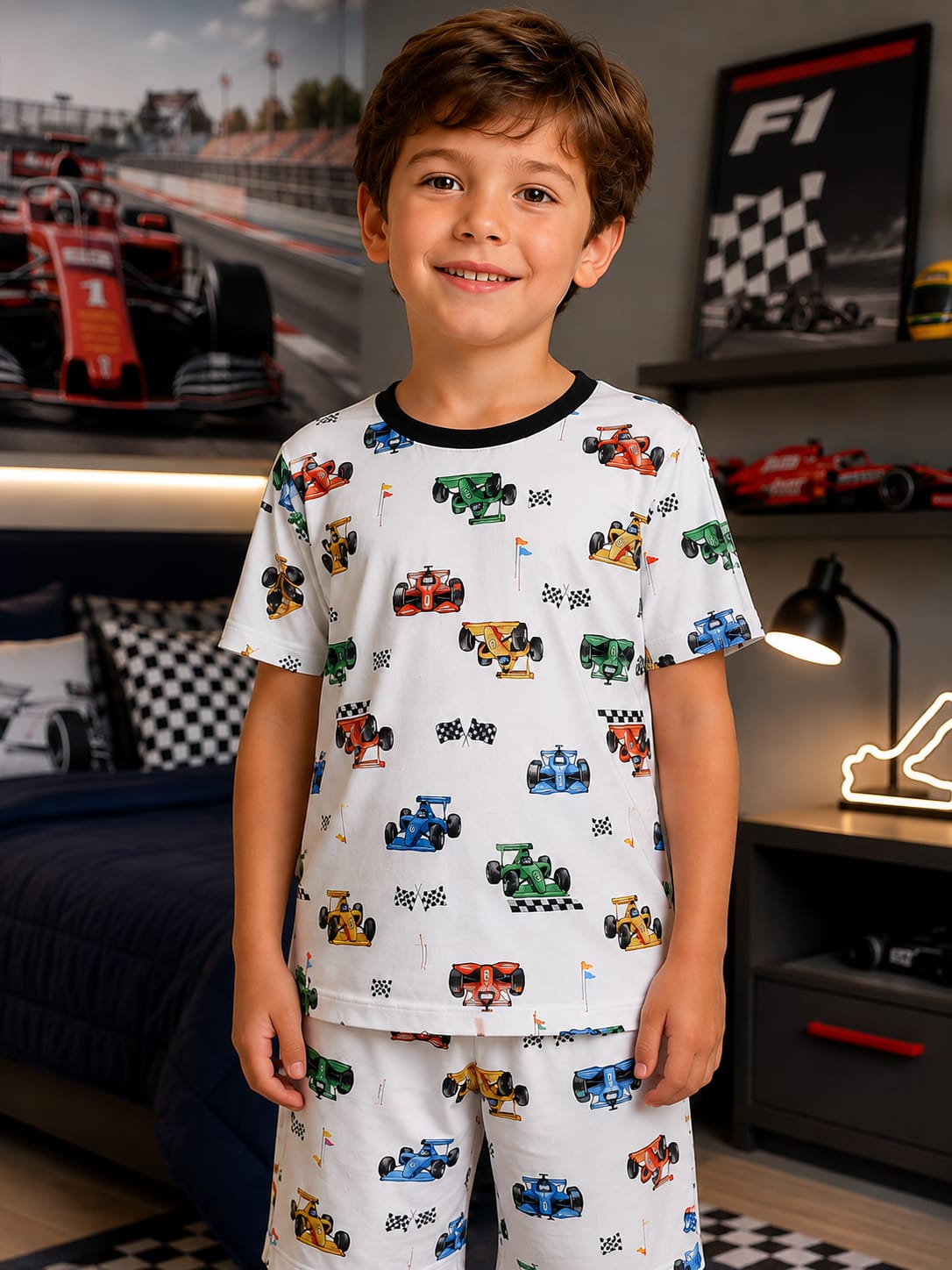 Pijama Infantil Masculino Estampado Fórmula Kids em Malha Modelli