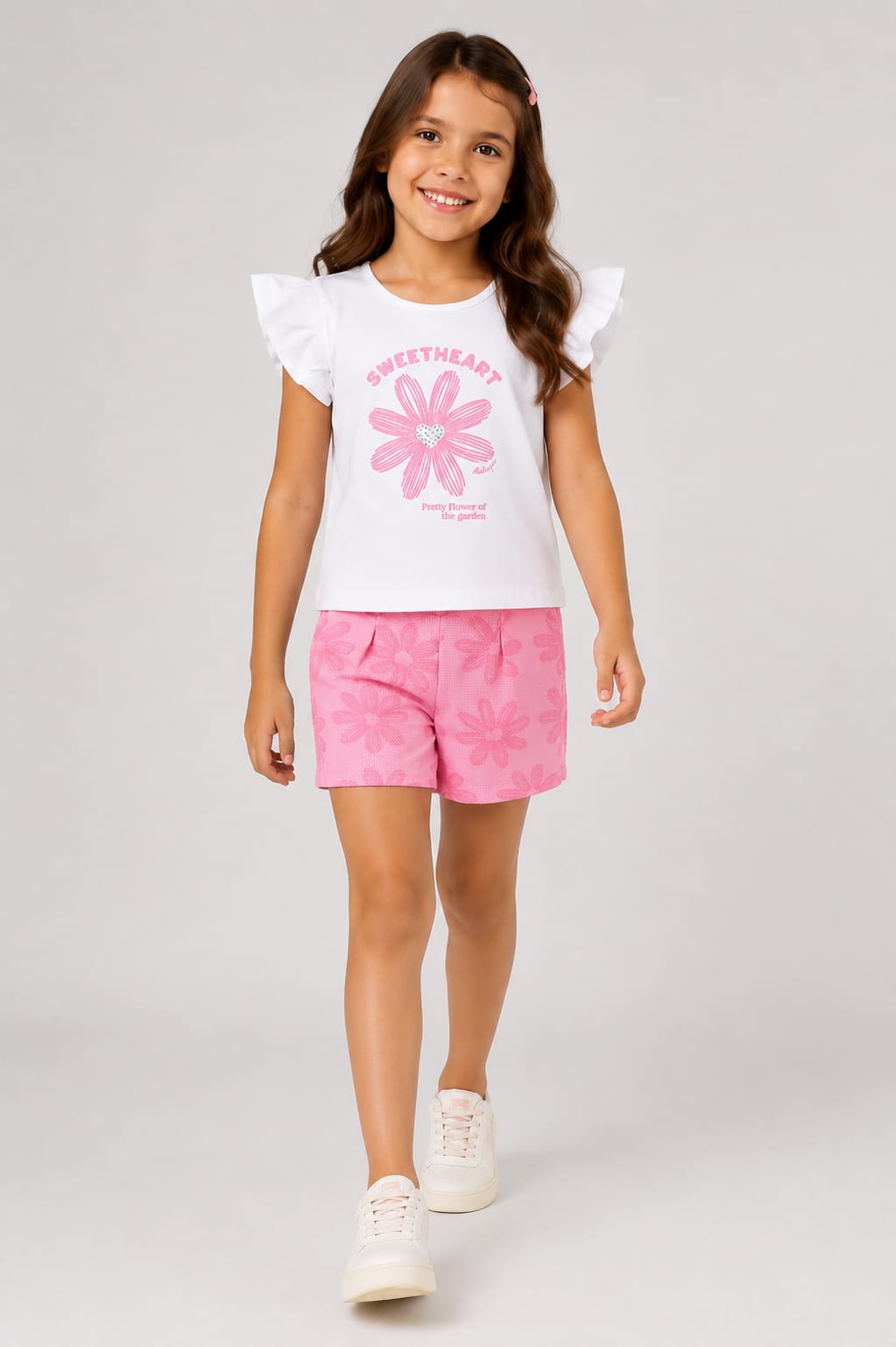 Conjunto Infantil Feminino Sweetheart com Blusa em Malha Cotton e Short em Malha New Marrocos