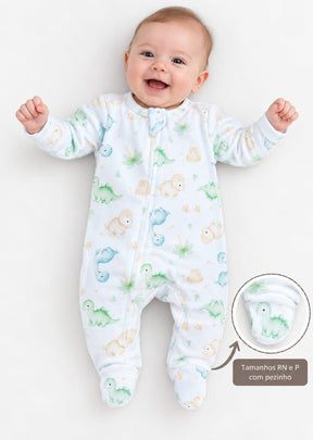 MACACÃO BEBÊ DINO COM ZÍPER 100% ALGODÃO MALHA PREMIUM